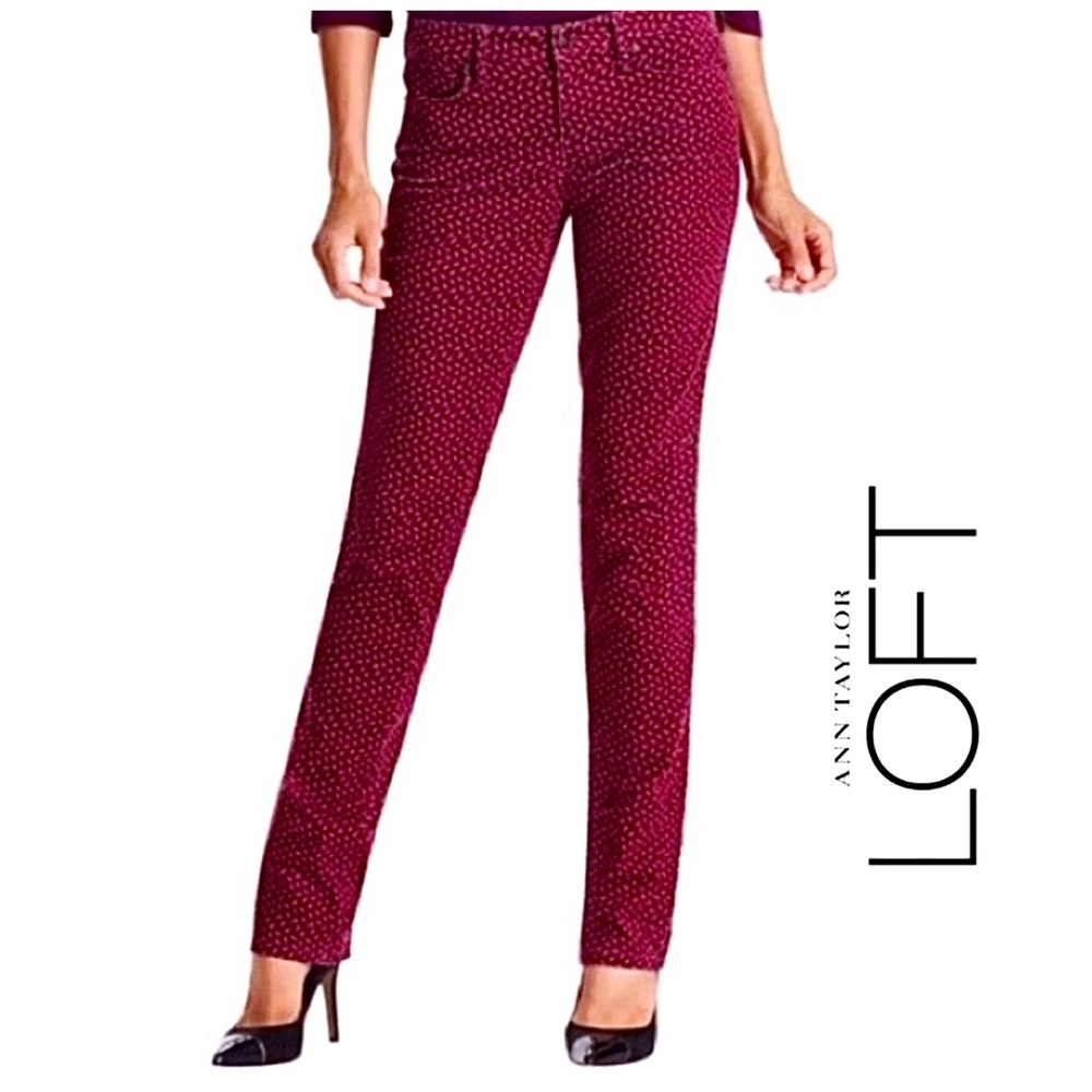 🆕️ LOFT Paisley Print Red-Wine Slim Jeans. NWOT